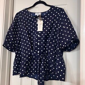 RIHOAS Navy and White Polka Dot Blouse